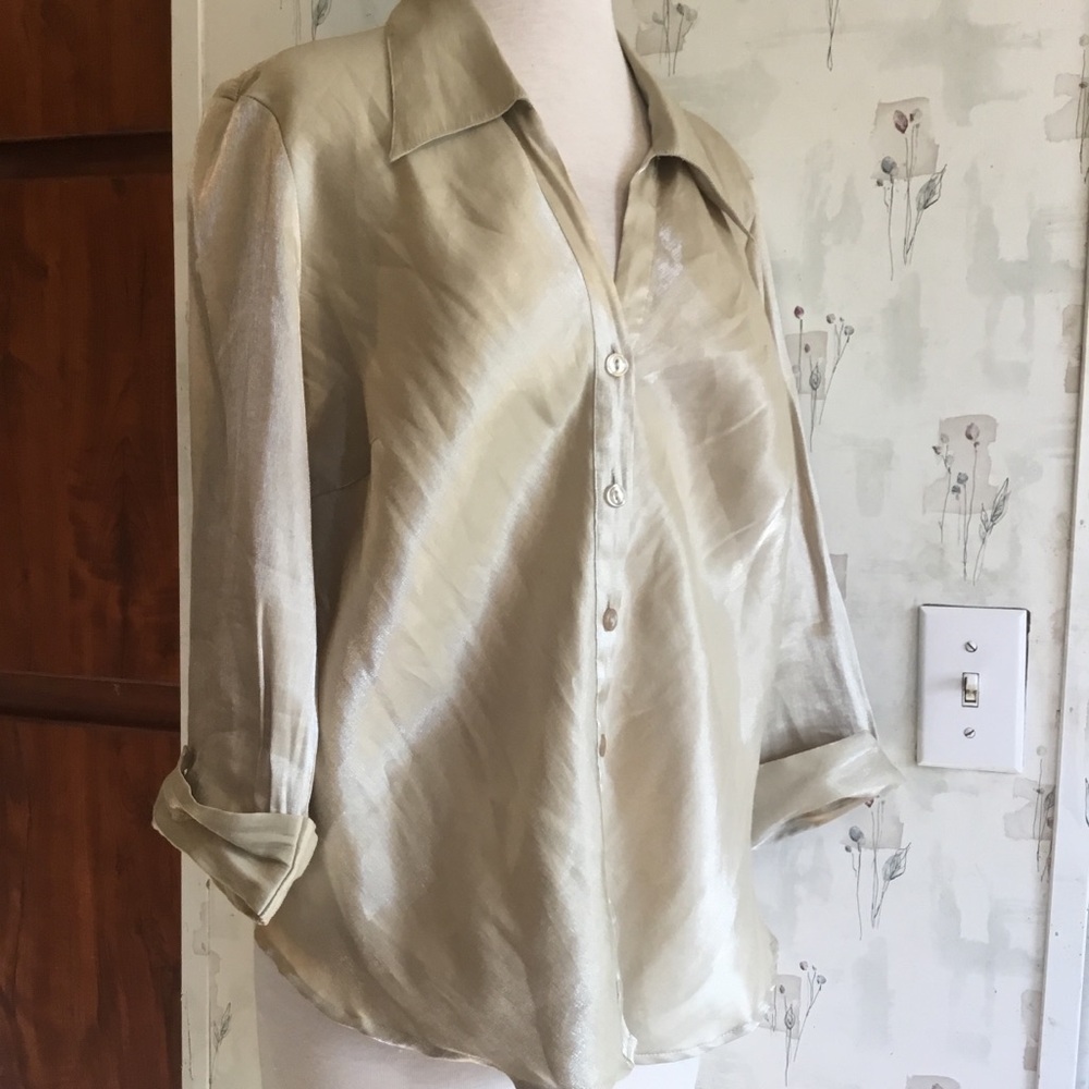 Blue Diamond, button up, shimmery cream, size L